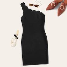 Romwe Form Fitting Scalloped Trim One Shoulder Dress