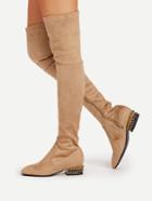 Romwe Square Toe Side Zipper Suede Boots