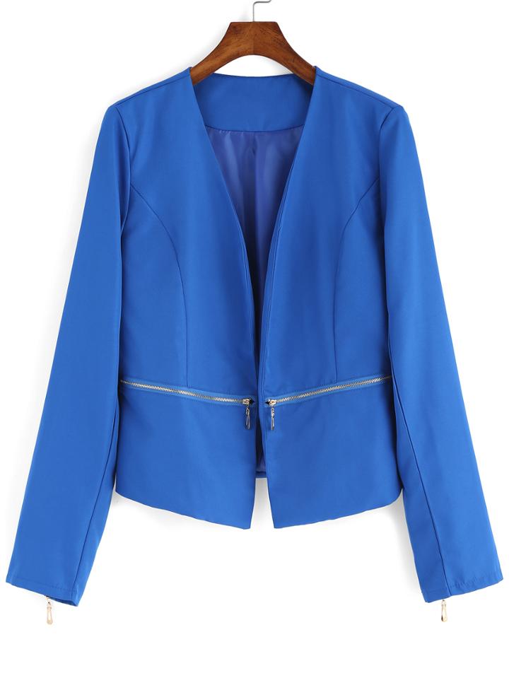 Romwe Zipper Slim Blue Blazer