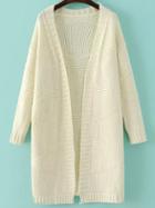 Romwe White Collarless Open Front Sweater Coat