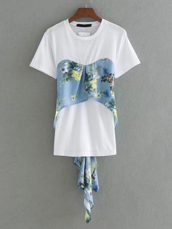 Romwe Floral Print 2 In 1 Tee