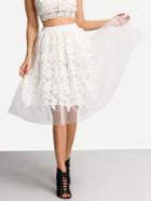 Romwe White Elastic Waist Mesh Skirt