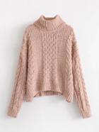 Romwe Cable Knit Turtleneck Chenille Sweater
