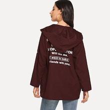 Romwe Letter Ribbon Hooded Jacket