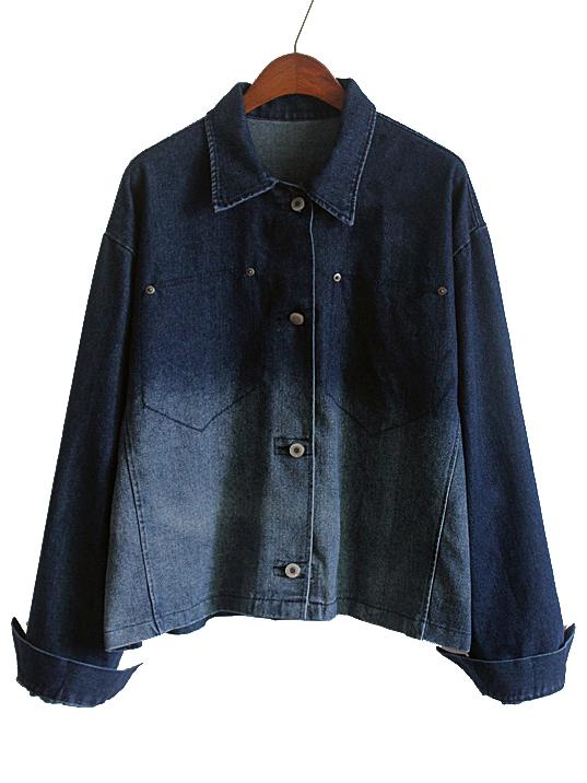 Romwe Lapel Ombre Denim Coat