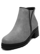 Romwe Grey Round Toe Chain Pu Elastic Boots