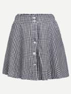 Romwe Small Black Checkerboard Buttoned Front A-line Skirt