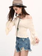 Romwe Apricot Off The Shoulder Bell Sleeve Blouse