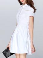 Romwe White Lapel Hollow Pockets A-line Dress