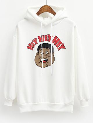 Romwe Hooded Drawstring Letter Print White Sweatshirt