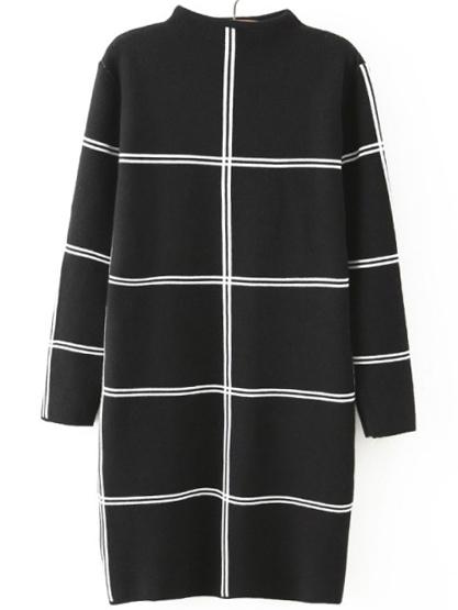 Romwe Mock Neck Plaid Sweater Dress