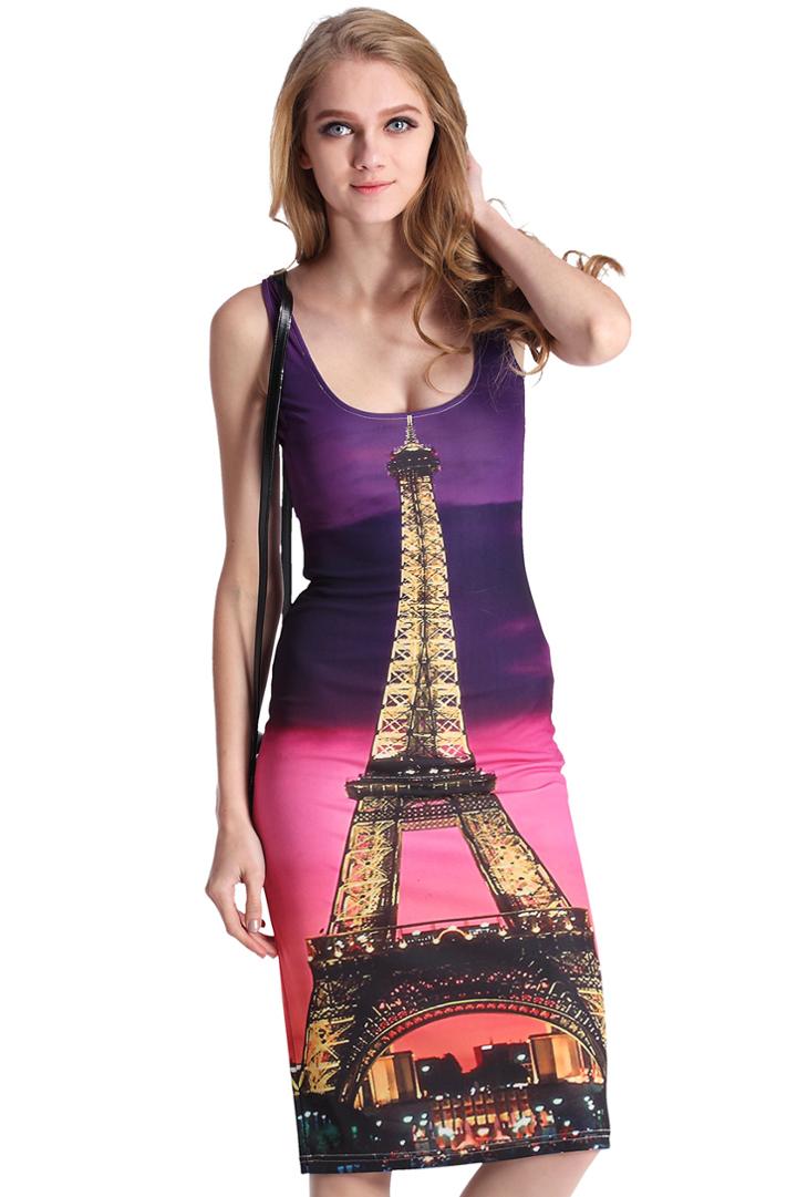 Romwe Romwe Eiffel Tower Print Tank Dress
