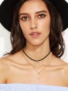 Romwe Gold Plated Geometric Hollow Pendant Layered Choker Necklace