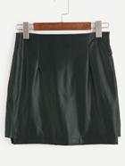 Romwe Dark Green Faux Leather Skirt With Zipper