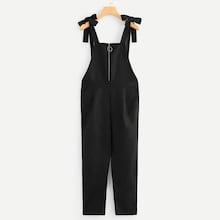 Romwe Quarter Zip Knot Detail Pinafore Jumpsuit