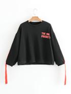 Romwe Slogan Print Strap Tape Sweatshirt