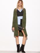 Romwe Army Green Dropped Shoulder Seam Open Front Cardigan