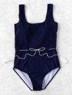 Romwe Drawstring Waist Scoop Neck Swimsuit With Tassel