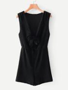 Romwe Plunge Neck Bow Tie Glitter Romper