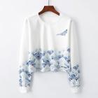 Romwe Blue And White Porcelain Print Pullover