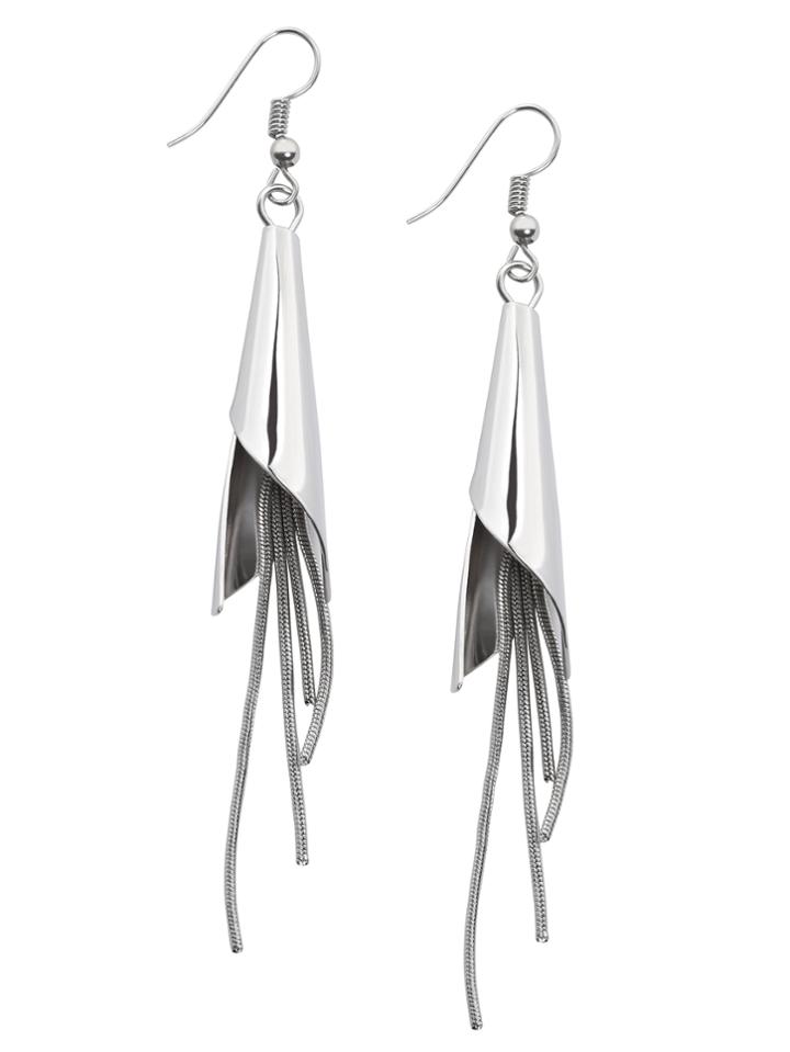 Romwe Silver Metal Tassel Earrings