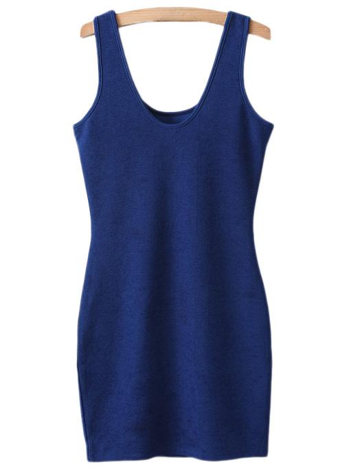 Romwe Blue Round Neck Sleeveless Sheath Dress