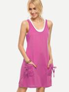 Romwe Hot Pink Dual Pocket Tank Dress With Crop Tank Top
