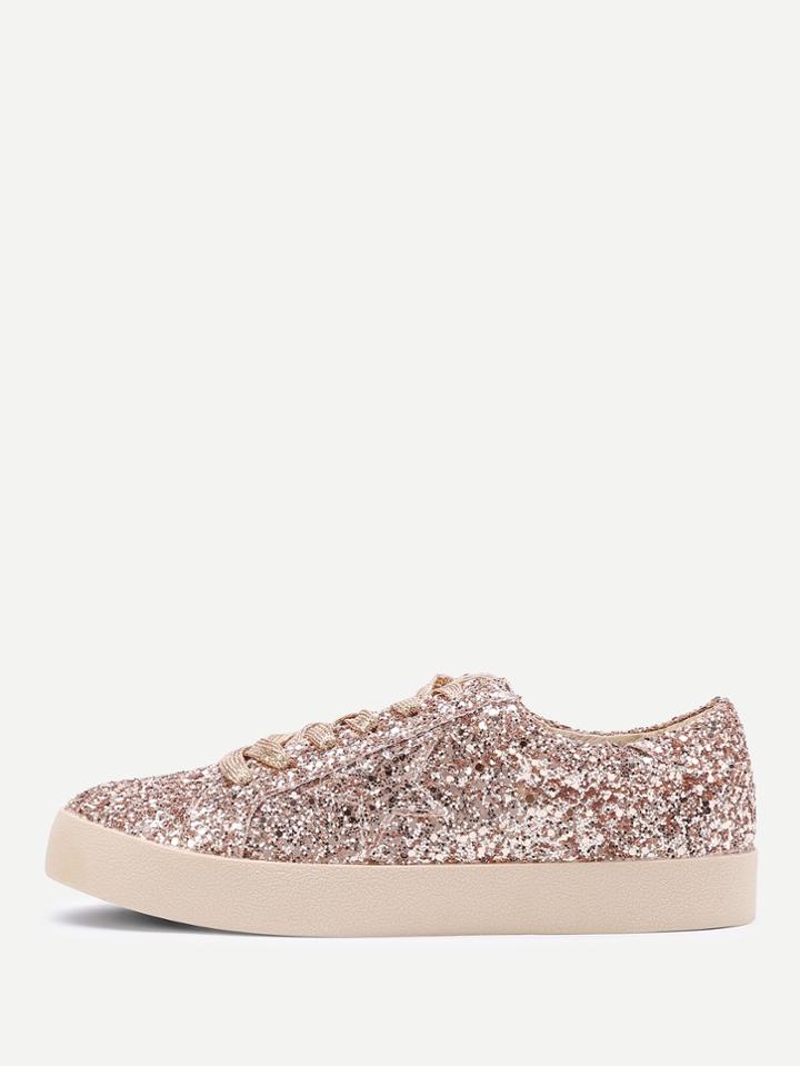 Romwe Glitter Lace Up Sneakers