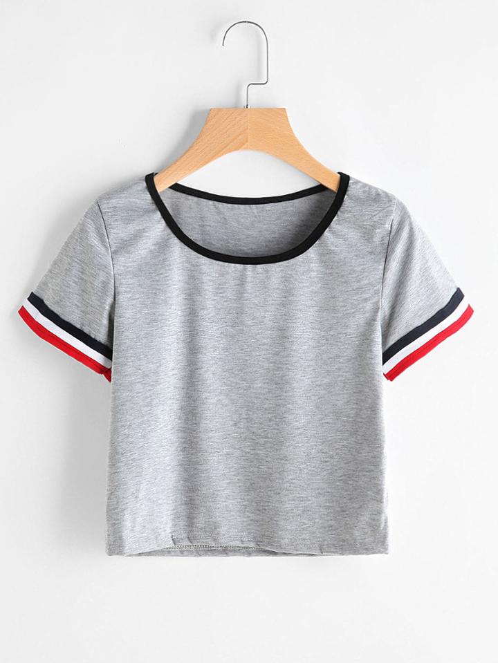 Romwe Contrast Trim Slub Tee