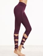Romwe Purple Crisscross Wrap Leggings