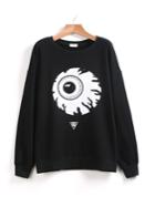 Romwe Black Long Sleeve Eye Print Loose Sweatshirt