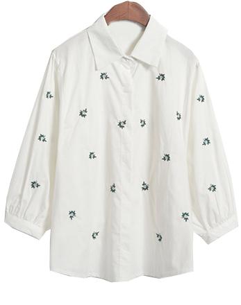 Romwe Lapel Green Embroidered With Button Blouse