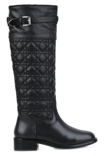 Romwe Rhombus Pu Buckled Black High Boots