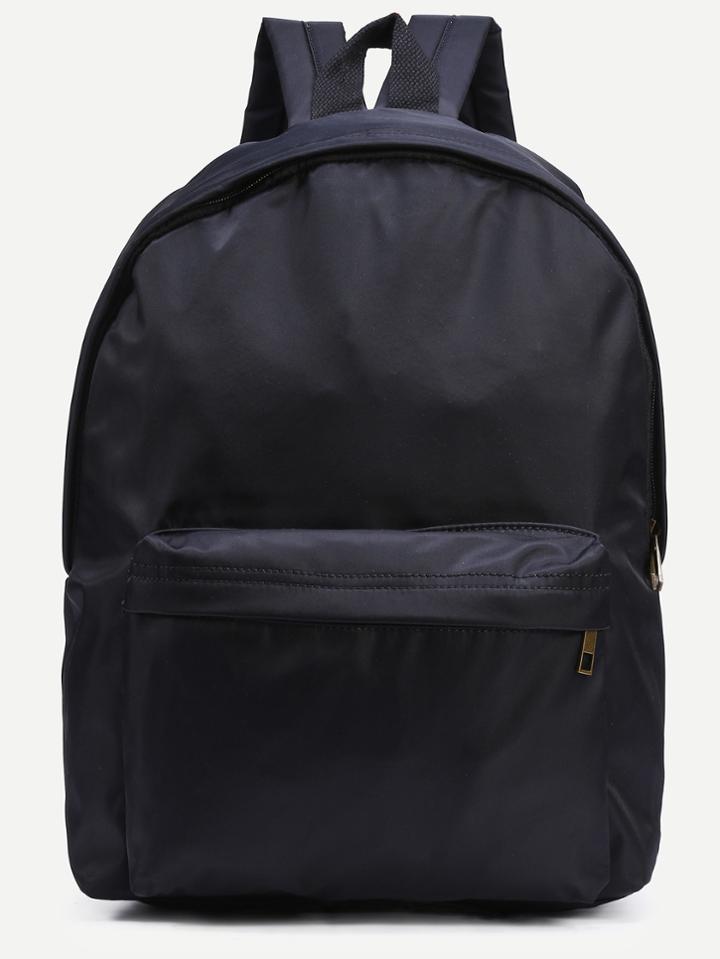 Romwe Black Zip Closure Nylon Backpack
