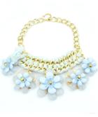 Romwe Blue Gemstone Flower Chain Necklace