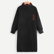 Romwe Letter Print High Neck Dress