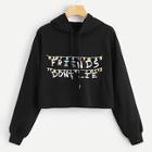 Romwe Pompom Detail Letter Print Hoodie