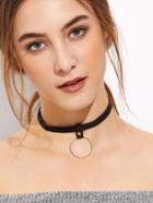 Romwe Black Hollow Out Circle Pendant Choker Necklace