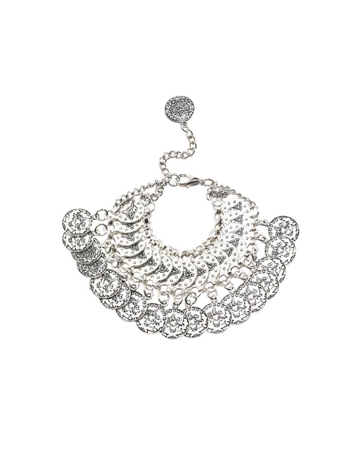 Romwe Antique Silver Coin Fringe Bracelet