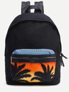 Romwe Black Coconut Tree Print Studded Canvas Backpack