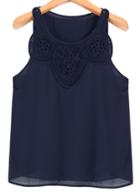 Romwe Sleeveless Hollow Embroidered Blue Vest
