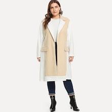 Romwe Plus Contrast Panel Pocket Coat