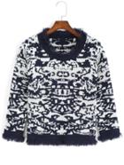 Romwe Graphic Print Fuzzy Blue Sweater