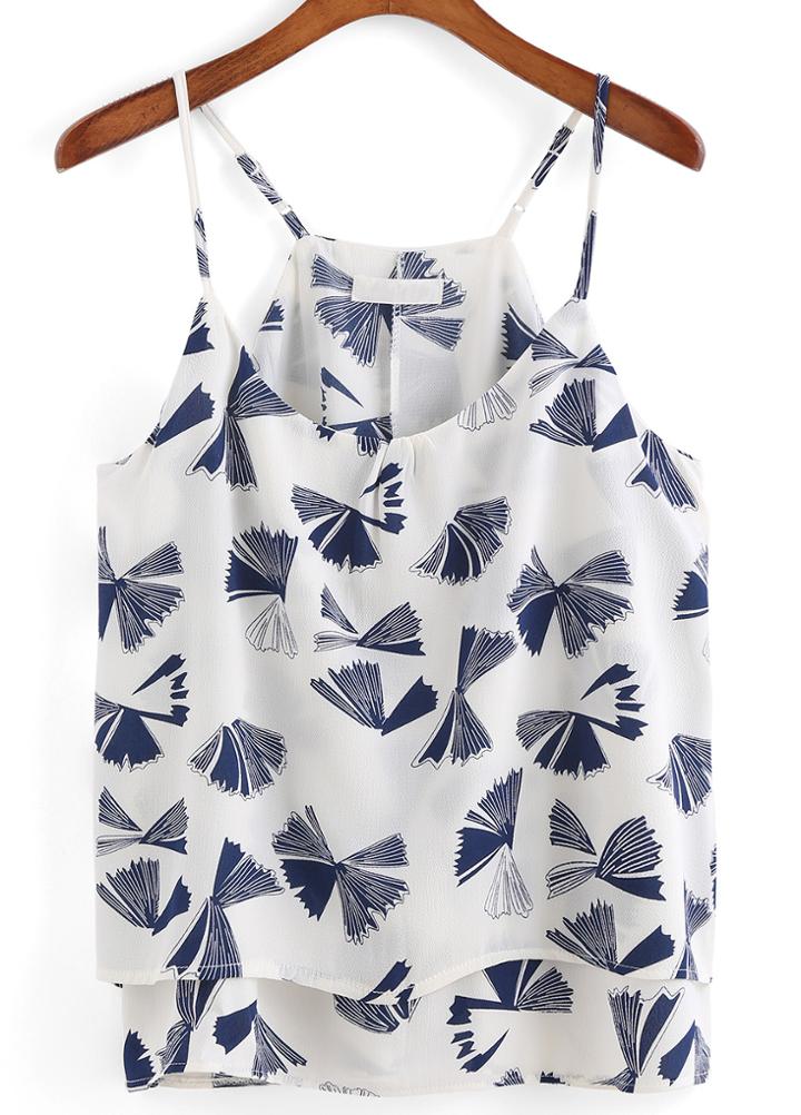 Romwe Spaghetti Strap Shell Print Cami Top
