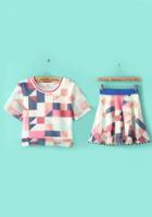 Romwe Short Sleeve Mesh Top With Geometric Print Skirt