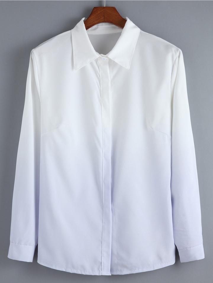 Romwe Lapel Long Sleeve Ombre Blouse