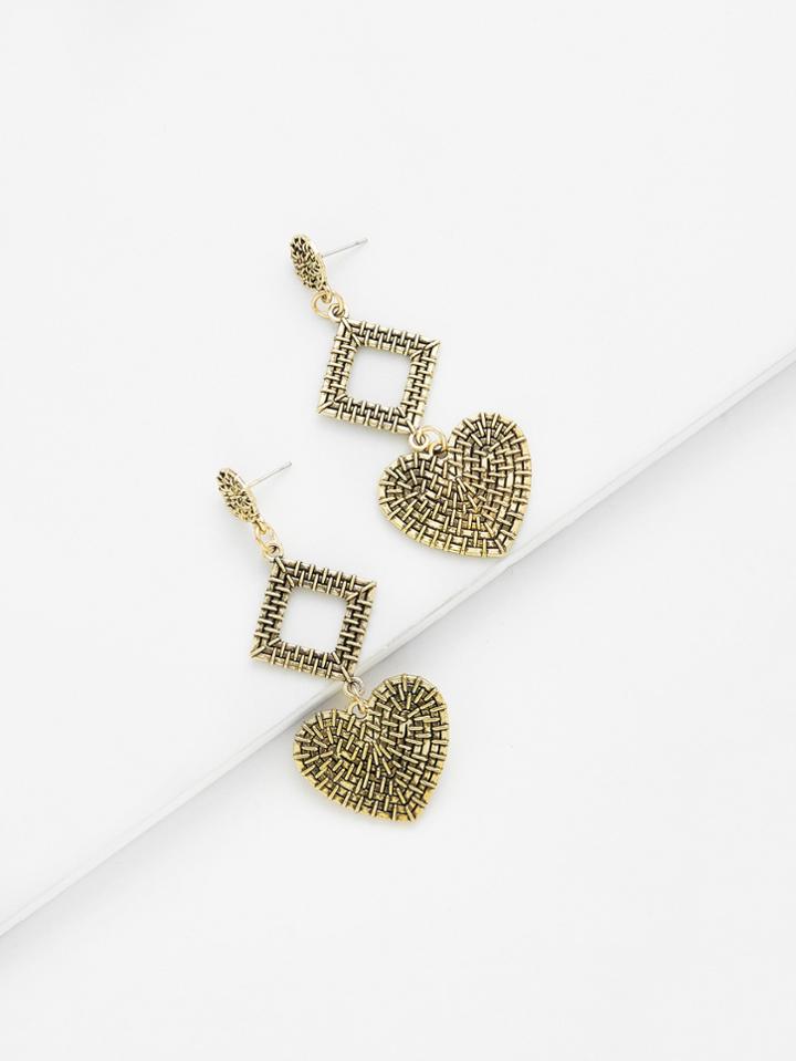 Romwe Geometric & Heart Design Drop Earrings