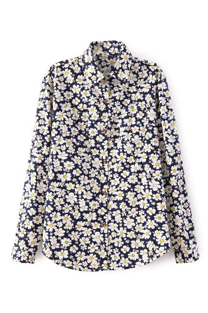 Romwe Vintage Floral Print Asymmetric Shirt