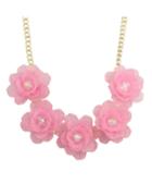 Romwe Pink Chunky Resin Flower Necklace
