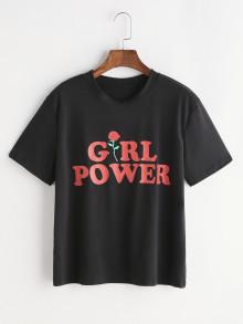 Romwe Letter Rose Print Tee